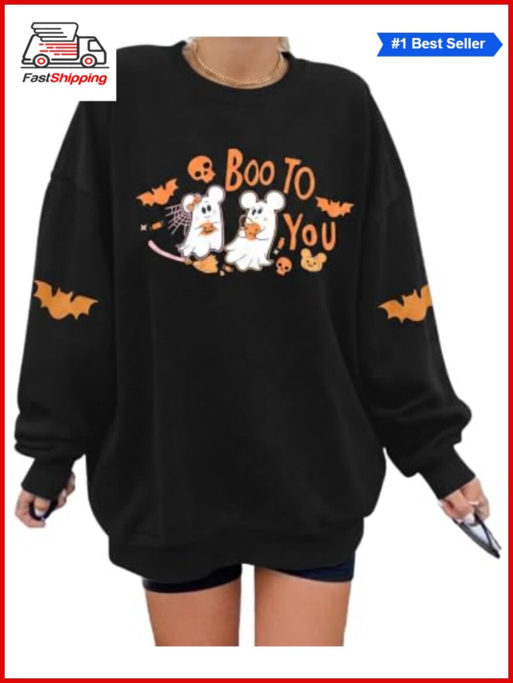 🎅 Oversized Halloween Sweatshirt Women Spooky Season Pullover Top